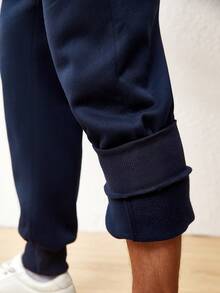 Manfinity Homme Men's Loose Fit Letter Print Sweatpants With Drawstring Waist - Navy Blue - View 5
