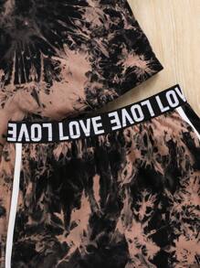 SHEIN Tween Girls' Sports Tie-Dye Letter Printed Strap Shorts Set Concert Outfit - Multicolor - View 6