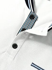 Manfinity Homme Men's Striped Short Sleeve Polo Shirt - White - View 3