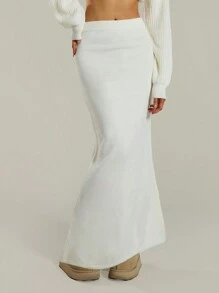 MUSERA 柔软女士纯色针织中长裙，针织衫基础款，适合各种场合，包括假日、夏季、夜晚外出、春季、复活节假期、休闲长裙。 - 杏色 - 查看 3