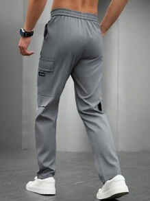 Manfinity Homme 男士直筒工装裤，外出时尚长款锥形抽绳裤，适合老公、男朋友的礼物 - 淺灰色 - 查看 3