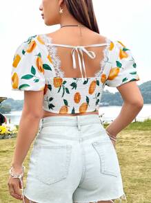 Soleia Camisa Feminina Com Estampa De Frutas Bubble Manga Curta Puff - Multicolorido - Ver 2