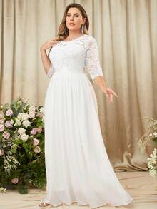 MIUSOL Plus Floral Lace Bodice Flare Hem Evening Party Maxi Formal Dress