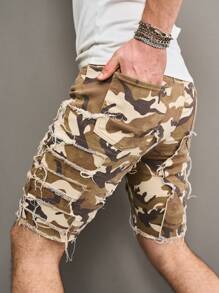 Manfinity EMRG Men's Camouflage Patchwork Fleece Denim Shorts