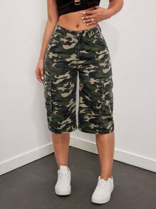 SHEIN ICON Women's Camo Jeans With Utility Pockets, Cropped Length - Multicolor - View 1