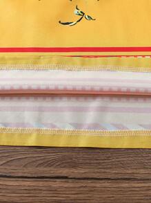 少女春夏短袖印花上衣長褲度假套裝 - 黃色 - 查看 3