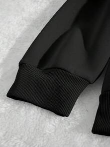 INAWLY Conjunto De Sudadera Con Capucha Y Pantalón Deportivo De Talla Grande De Color Sólido Con Cordón - Negro - Ver 5