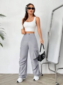 SHEIN Unity 女性鬆褶工裝褲 - 灰色 - 查看 3