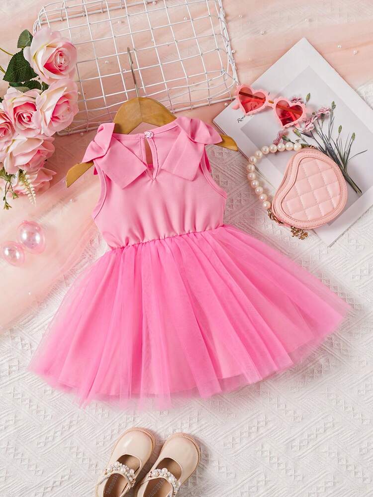 Baby Girl Bow Knot Shoulder Strap Letter Printed Dress