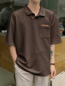 DAZY 男士带口袋纹理短袖 Polo 衫，秋季服装