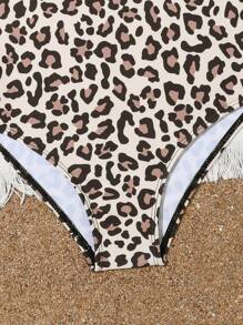 Young Girl Leopard Print One-Piece Swimsuit Leopard Print Summer Black Swim Bohemian Summer Holiday Cute