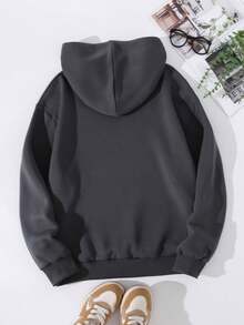 Nam Ngôi sao Và Mẫu sọc In Hoodie - Màu xám đen - Xem 2