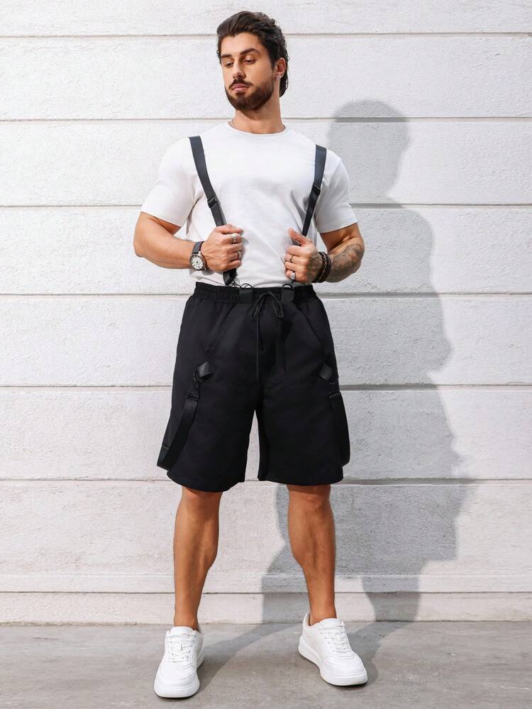 Men's Plus Size Solid Color Overalls Shorts