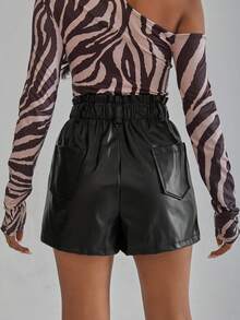 SHEIN Coolane 女式紙袋腰pu短褲 - 黑色 - 查看 2