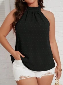 SHEIN LUNE Chemisier À Col Licou À Pois Suisses Grande Taille Pour Femmes - Noir - Voir 1