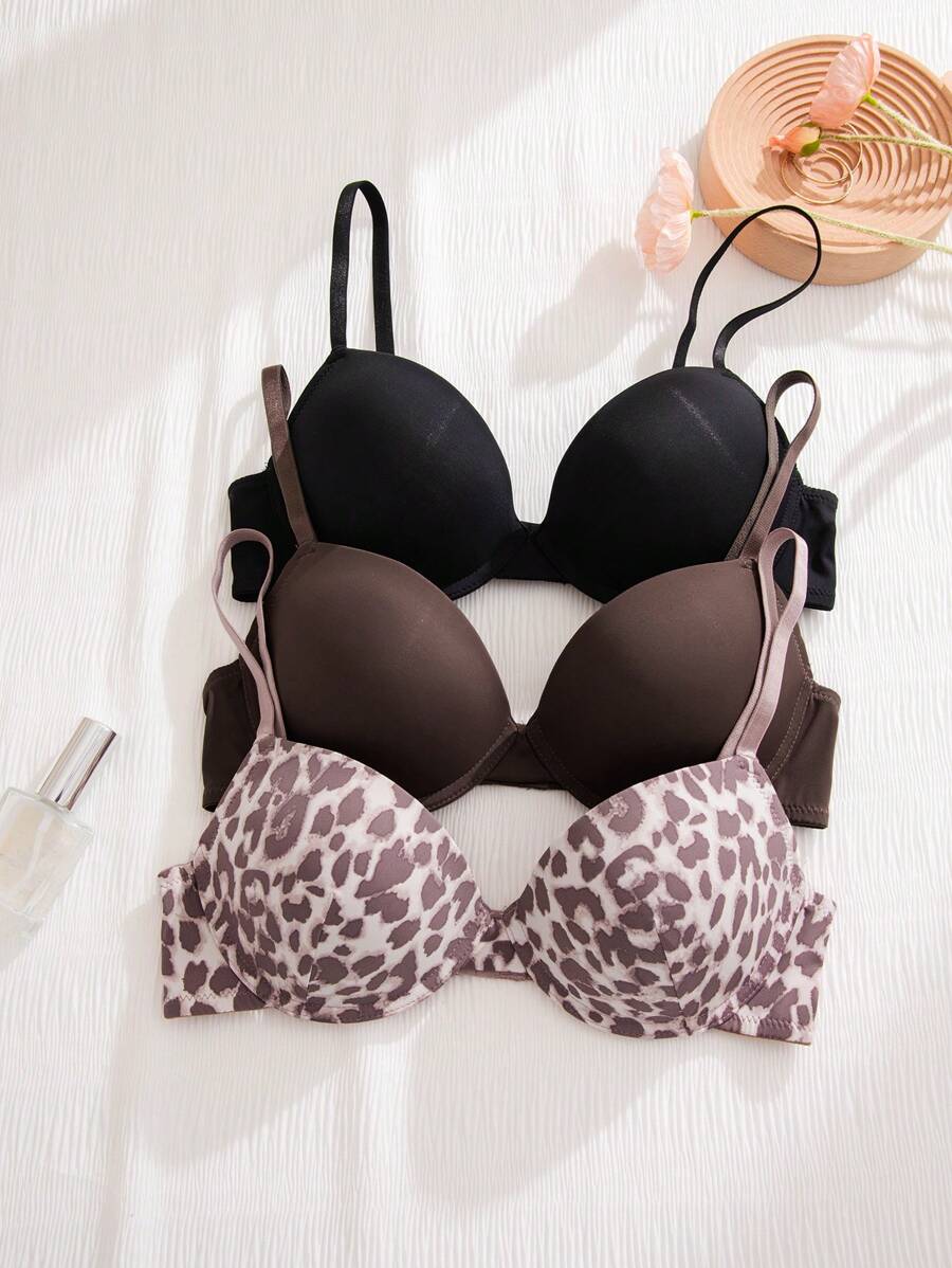 Smooth Surface 3-Piece Set Bra (With Underwire), Cheetah Print Top ClassicAnimalPrint - Multicolor - View 1