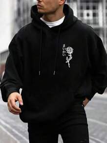 Nam Áo nỉ có mũ Với Mô hình hoa Tay áo dài - màu đen - Xem 1