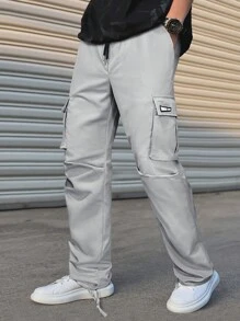 Manfinity Homme Men's Grey Pants With Pockets - Mauve Purple - View 4