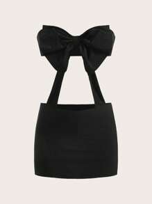Sweetina 修身版型3d蝴蝶結剪裁露背無肩帶連身裙 - 黑色 - 查看 2