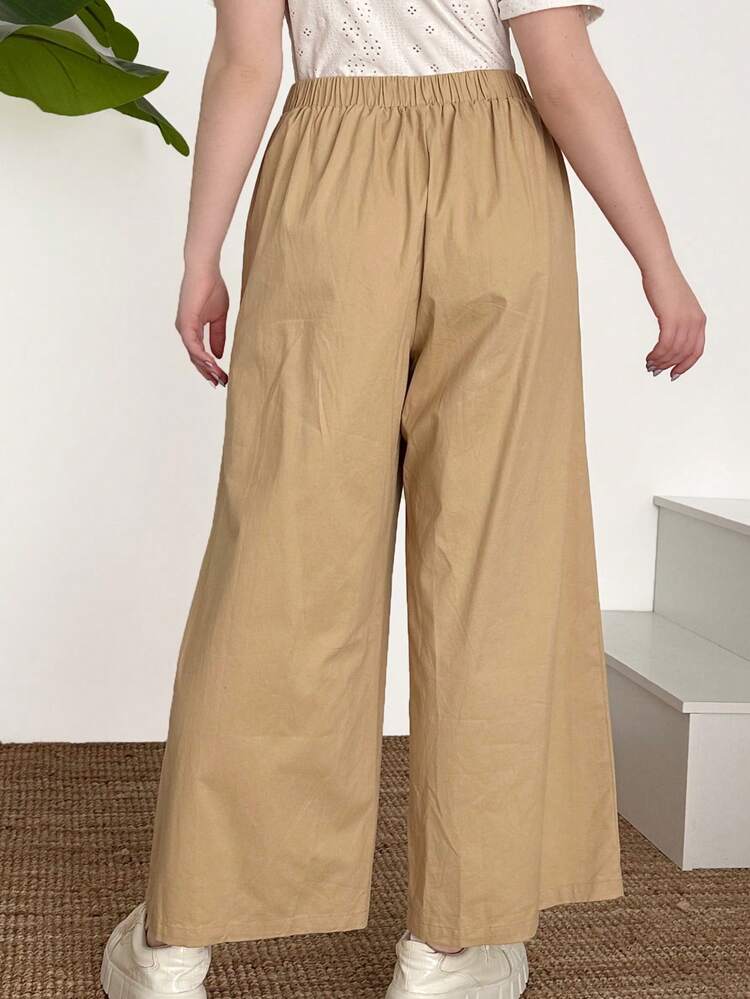 Plus Size Solid Color Button Decoration Long Pants