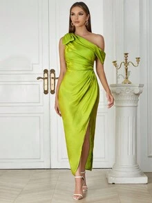 Sexy Simple One-Shoulder Slim-Fit Bag Buttock Dress Woman - Green - View 4