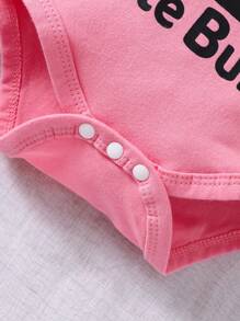 Cartoon Letter Printed Romper With Cartoon Heart Printed Shorts Set For Baby Girl - Pink - View 6