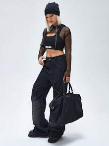 SHEIN Coolane 1 Miếng Siêu crop Lưới áo có mũ Áo Đối với phụ nữ - màu đen - Xem 3