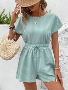 SHEIN VCAY 女式純色抽繩腰露背休閒連身褲 - 彩色 - 查看 4