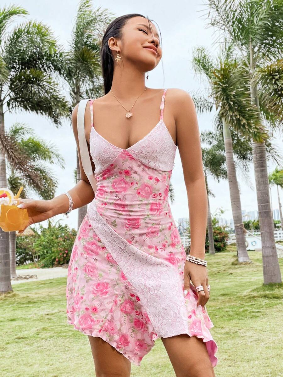 Soleia Women's Color Block Floral Lace Spaghetti Strap Dress - Multicolor - View 1