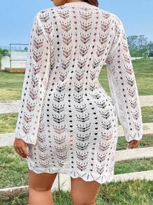 Flirla Kích thước lớn Của phụ nữ Xu hướng: Cắt giảm Áo len dệt kim Đầm - trắng - Xem 2