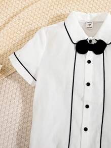Jungen Formeller Anzug Zwei Stück Set, Beinhaltet Luxuriöses Gewebtes Fliege Dress Hemd Und Shorts