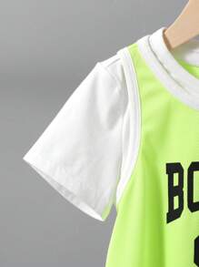 SHEIN Young Boy's Sports Round Neck Short Sleeve 2 In 1 T-Shirt With Letter Pattern - Multicolor - View 8