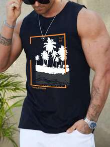 Manfinity RSRT Men Tropical & Letter Graphic Tank Top - Black - View 1