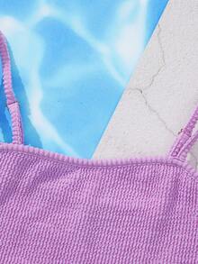 SHEIN Cô gái Tween Giải trí Dệt kim Bikini Áo bơi Bộ , Mùa hè - Màu tím - Xem 3