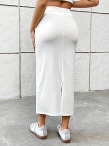 SHEIN Essnce Của phụ nữ Mùa hè Màu thuần Patch Textured Đan Giải trí Váy - trắng - Xem 5