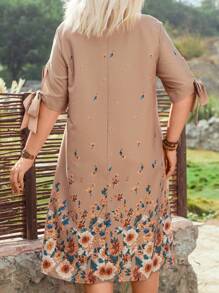 EMERY ROSE 大尺碼花卉印花結袖下擺連身裙