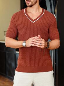 Manfinity Homme Men's Casual Short Sleeve Knitted Top With Twisted Yarn