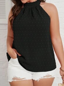SHEIN LUNE Chemisier À Col Licou À Pois Suisses Grande Taille Pour Femmes - Noir - Voir 5