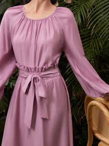 Mulvari 女性實色寬鬆休閒二件套裝 - 粉色 - 查看 2