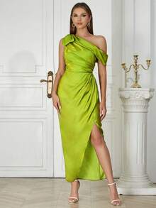 Sexy Simple One-Shoulder Slim-Fit Bag Buttock Dress Woman - Green - View 7