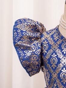 Baby Girl Geometric Pattern Printed Shiny Dress - Blue - View 4