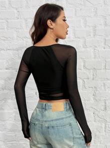 SHEIN EZwear Playera De Malla Negra Y Ajustada Para Mujer