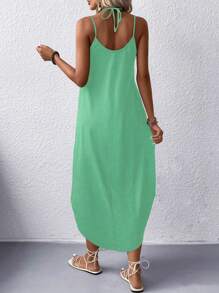 EARO European & American Elegant Style Fashion Minimalist Casual Sleeveless Long Solid Color Dress, Commuting Slip Dress, Spring/Autumn New Vacation Versatile Knit High Stretch Tie-Waist Slim Fit Comfortable Lining Dress