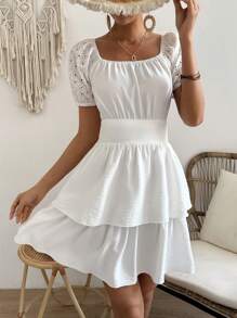 SHEIN LUNE Robe Superposée De Couleur Unie À Col Carré - Blanc - Voir 6