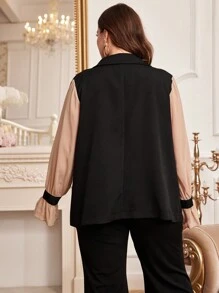Modelyn Plus Size Women's Patchwork Ruffle Sleeve Blazer Fall Cloth For Women - Black - View 2