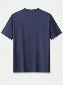 夏季休閒裝的男款經典短袖t卹,個性化字母印花,更顯自我風格 - 寶藍色 - 查看 2