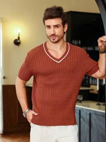 Manfinity Homme Men's Casual Short Sleeve Knitted Top With Twisted Yarn