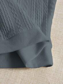 SHEIN EZwear 純色紋理轉領背心上衣，適合夏天穿著 - 霧霾藍 - 查看 4