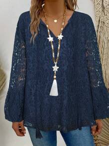 SHEIN Clasi Women's Plus Size Jacquard Lantern Sleeve Top