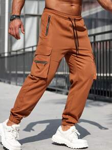 Manfinity LEGND Men's Elastic Waist Cargo Pants - Brown - View 8